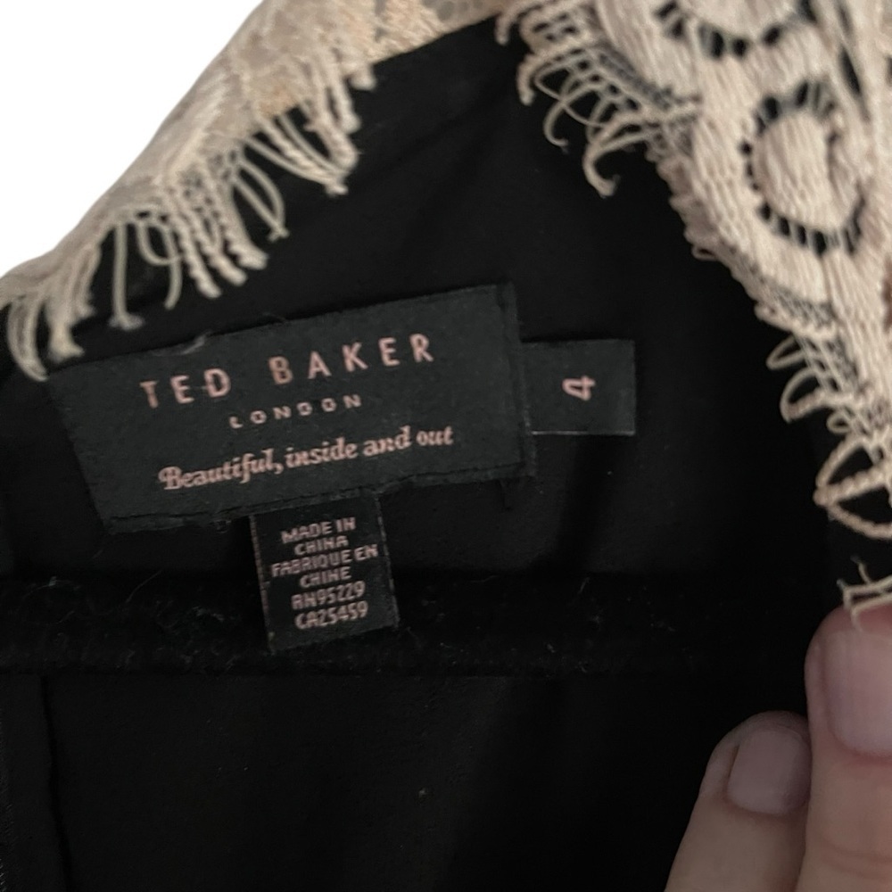 Ted Baker Tan and Brown Sheath Dress V-Neck Flutter Cap Sleeves - Picture 8 of 8